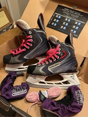 Bauer BlackVapor Hockey Skates with Pink Laces and Purple Guards
